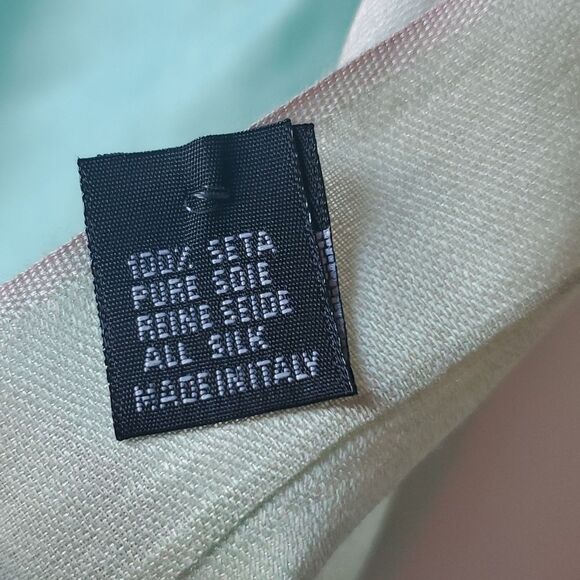 NWOT ITALIAN SILK ELEGANT OMBRE COLORBLOCK SHAWL WRAP SCARF AQUA CREAM - Picture 2 of 12